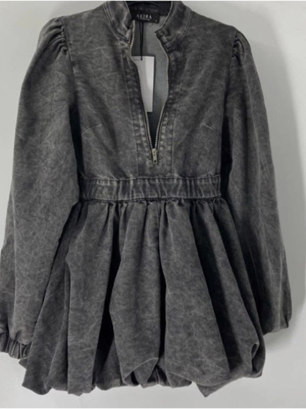 AKIRA Washed Charcoal Bubble Dress - Gray Black